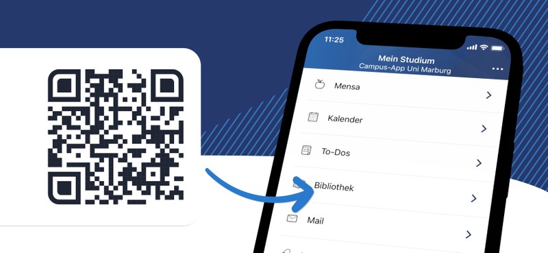 Neu: Uni Marburg-App. Der QR-Code führt direkt zum Download.