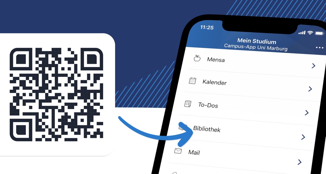 Neu: Uni Marburg-App. Der QR-Code führt direkt zum Download.