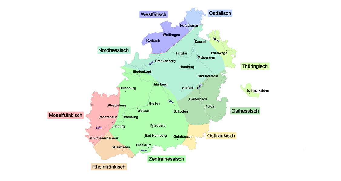 Gezeigt wird das Arbeitsgebiet des Hessen-Nassauischen Wörterbuchs.