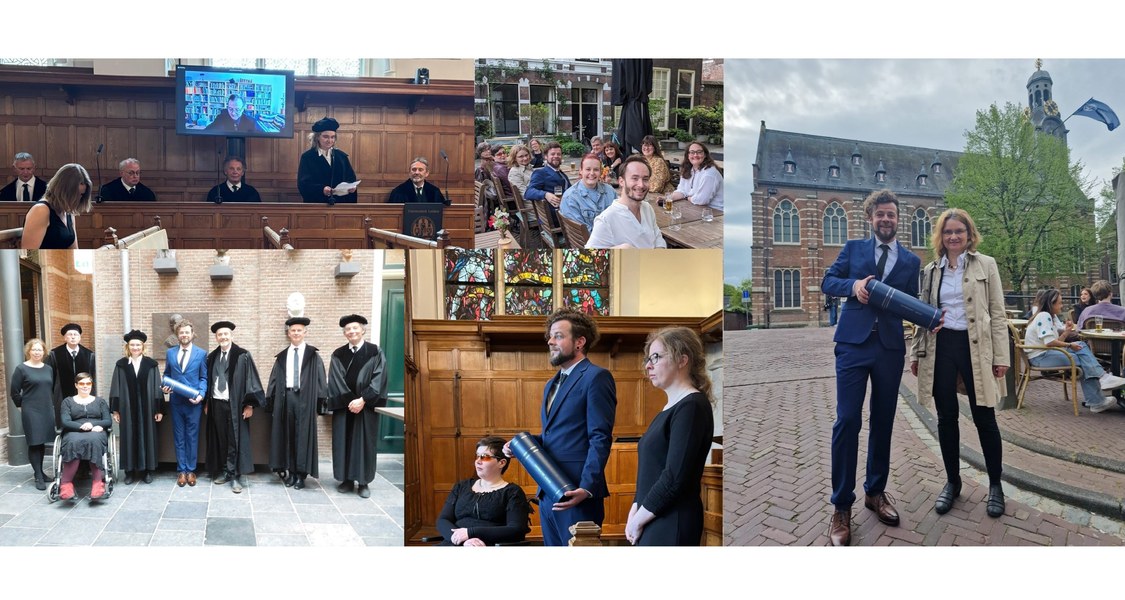 Collage rund um die Feierlichkeiten zur Verteidigung von Jonny Russell in Leiden.