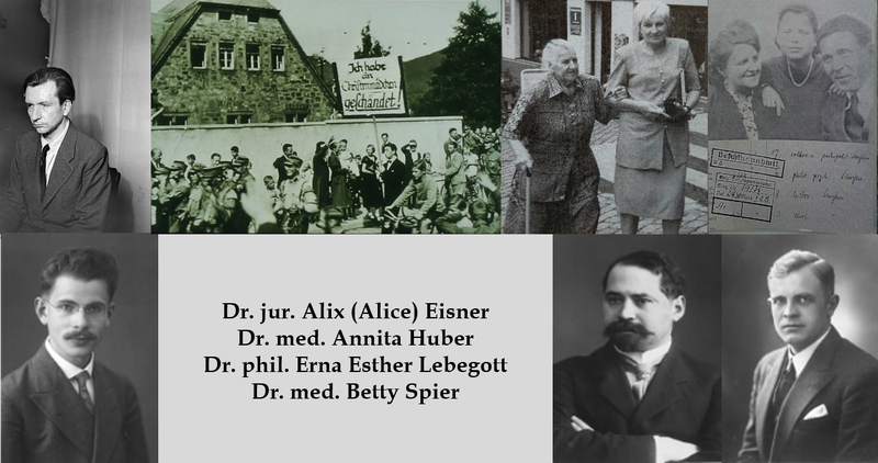 Fotocollage von im Nationalsozialismus Verfolgten der Universität Marburg: Von links oben nach rechts oben: Werner Krauss, Jakob Spier, Vera Solomko, Arno Greiner. Von link unten nach rechts unten: Johannes Klein, Namentlich aufgeführt Alix Eisner; Annita Huber; Erna Esther Lebegott; Betty Spier, Hermann Jacobsohn, Wilhelm Röpke