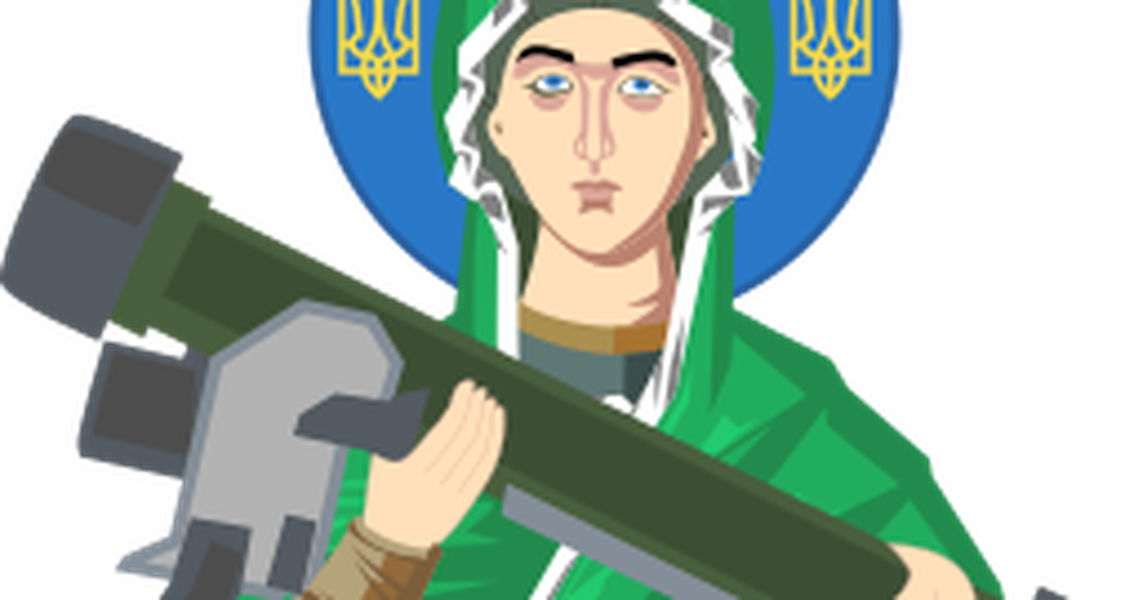 An SVG illustration of "Saint Javelin", a character from Ukrainian propaganda during the 2022 Russia-Ukraine War.