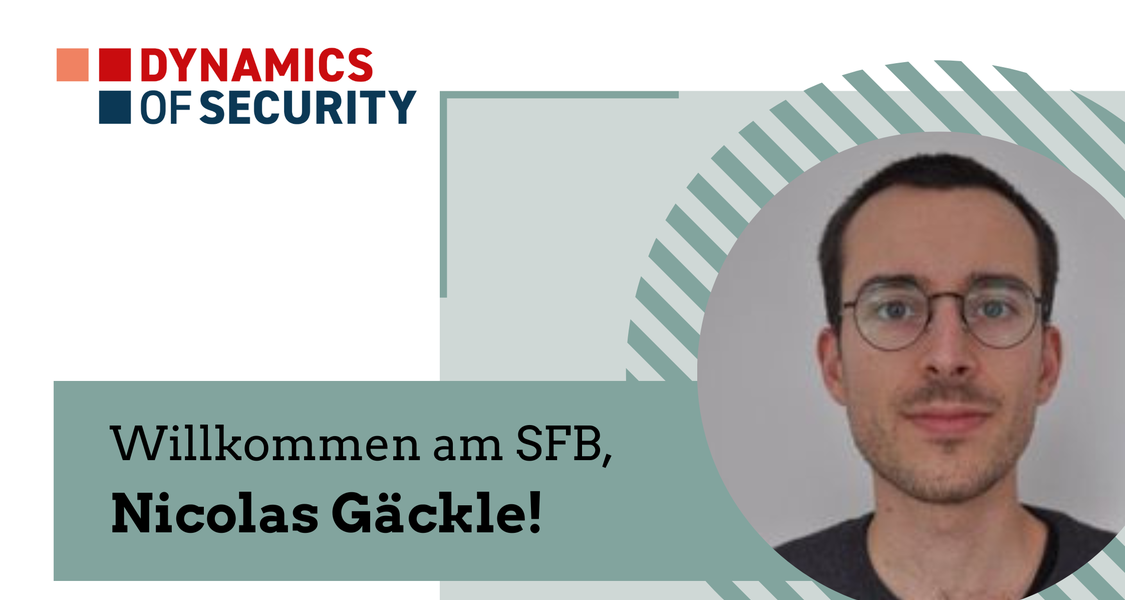 Der SFB „Dynamiken der Sicherheit“ begrüßt Nicolas Gäckle als Visiting Fellow von Anfang Oktober 2024 bis Ende Ende März 2025.

Nicolas Gäckle ist Doktorand in Geschichte und Theorie der internationalen Beziehungen am Center for International Relations Research der Universität Groningen. An der Schnittstelle von Internationaler Politischer Soziologie und Politischer Theorie angesiedelt, konstituiert seine Doktorarbeit die Covid-19-Pandemie als empirischen Raum, der es ermöglicht, das Entstehen einer erfahrungsbezogenen Biopolitik nachzuverfolgen. Der Fokus liegt dabei auf der Untersuchung von Problematisierungen wie der Pandemie-Müdigkeit, pandemischer Hoffnung/Hoffnungslosigkeit und pandemischen Träumen. Teile dieser Arbeit wurden kürzlich im European Journal of International Relations (zur Pandemie-Müdigkeit) veröffentlicht oder erscheinen bald im Review of International Studies (zu pandemischen Träumen). Während seines Fellowships am CRC 138 wird Nicolas seine Dissertation abschließen und ein neues Projekt zur Nicht-Konzeptualität und der Bedeutung emotionaler Reaktionen auf den Klimawandel weiterentwickeln.