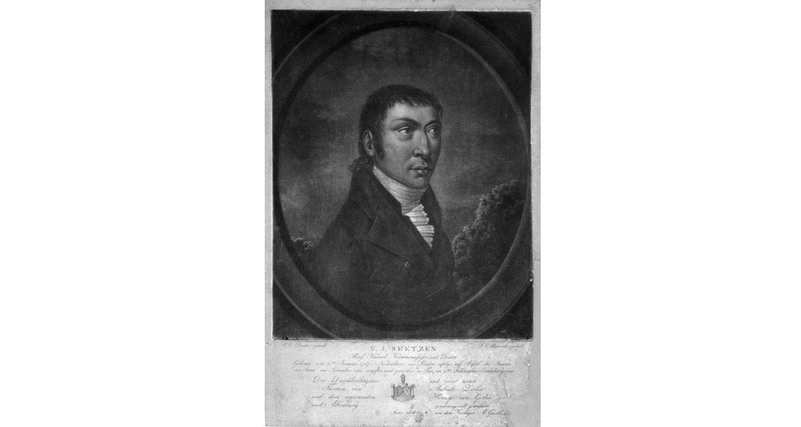 Ulrich Jasper Seetzen. A black-and-white print of a mezzotint by F. C. Bierweiler after E. C. Dunker. First published by A. Garlichs in Jever in 1818.